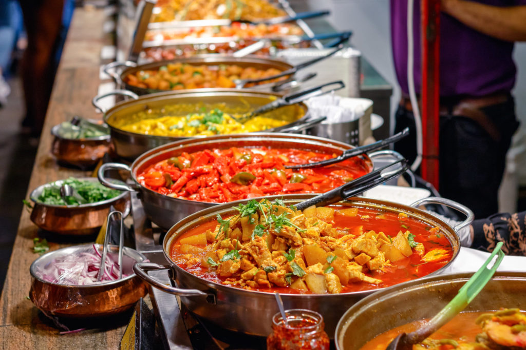 Variety of cooked curries on display